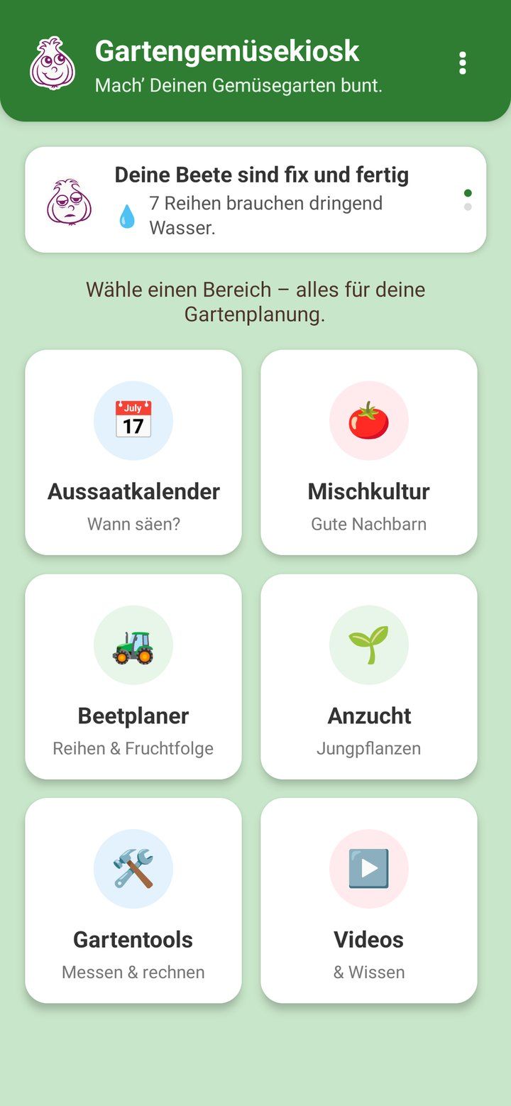 Beetplaner App auf dem iPhone: Startseite