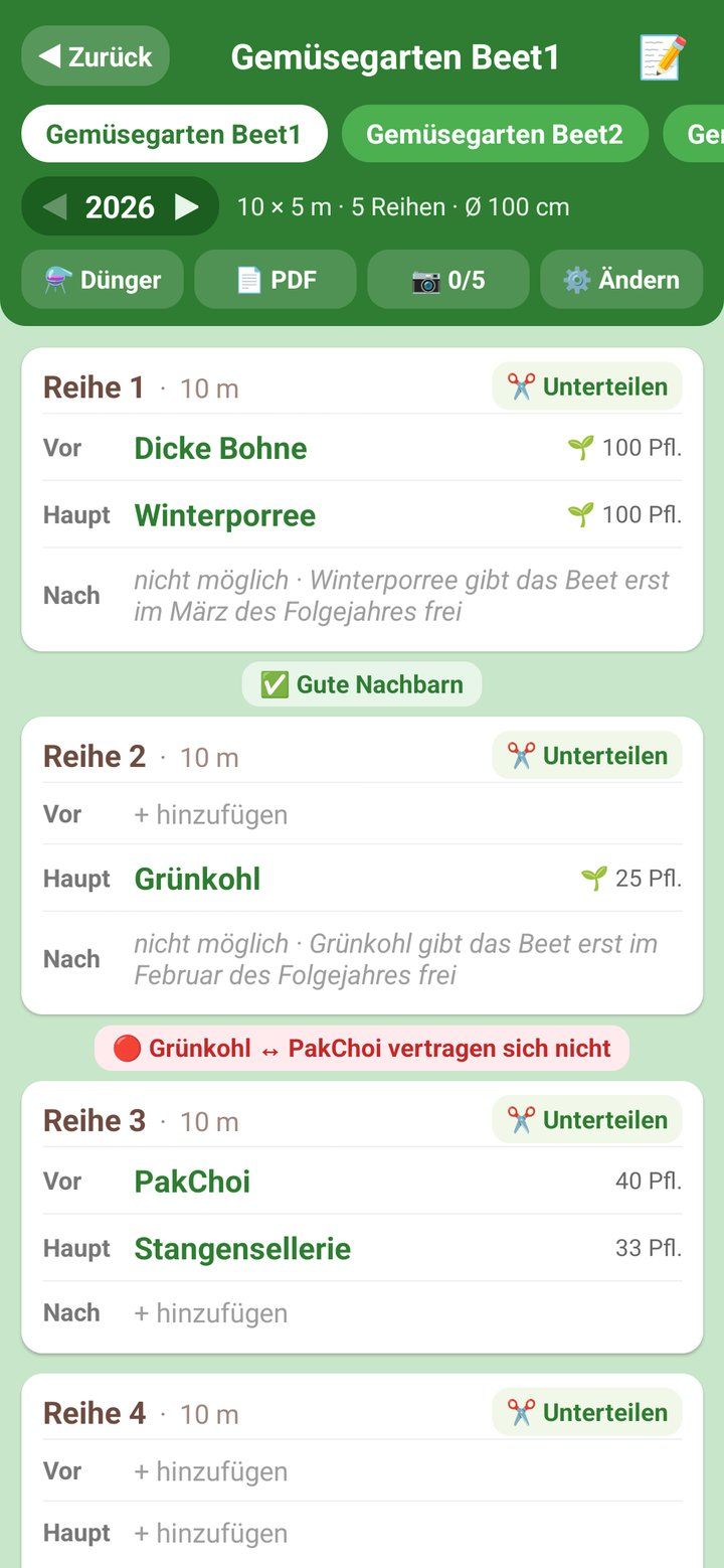 Beetplaner App auf dem iPhone: Beet- und Feldplaner