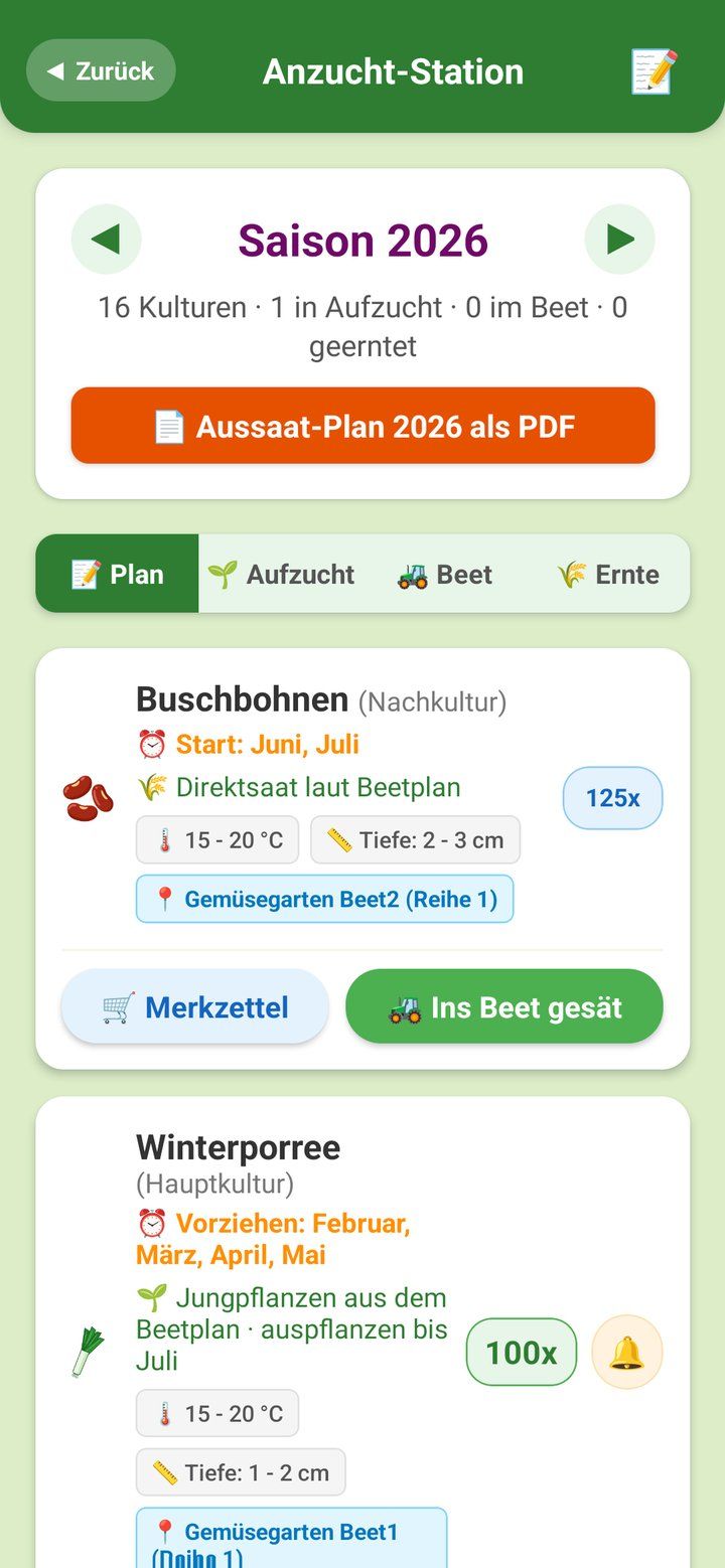 Beetplaner App auf dem iPhone: Anzucht-Station