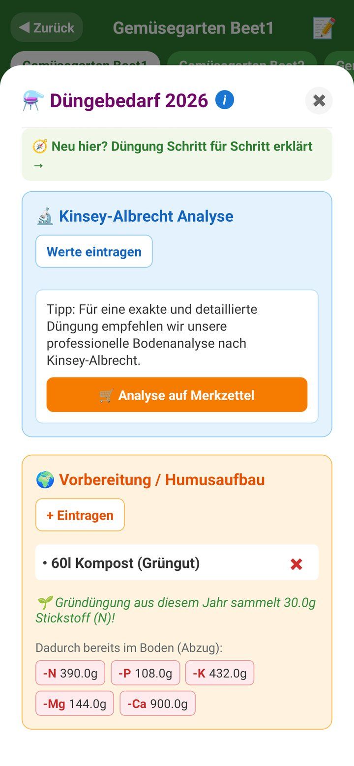 Beetplaner App auf dem iPhone: Düngebedarf aus Laborwerten