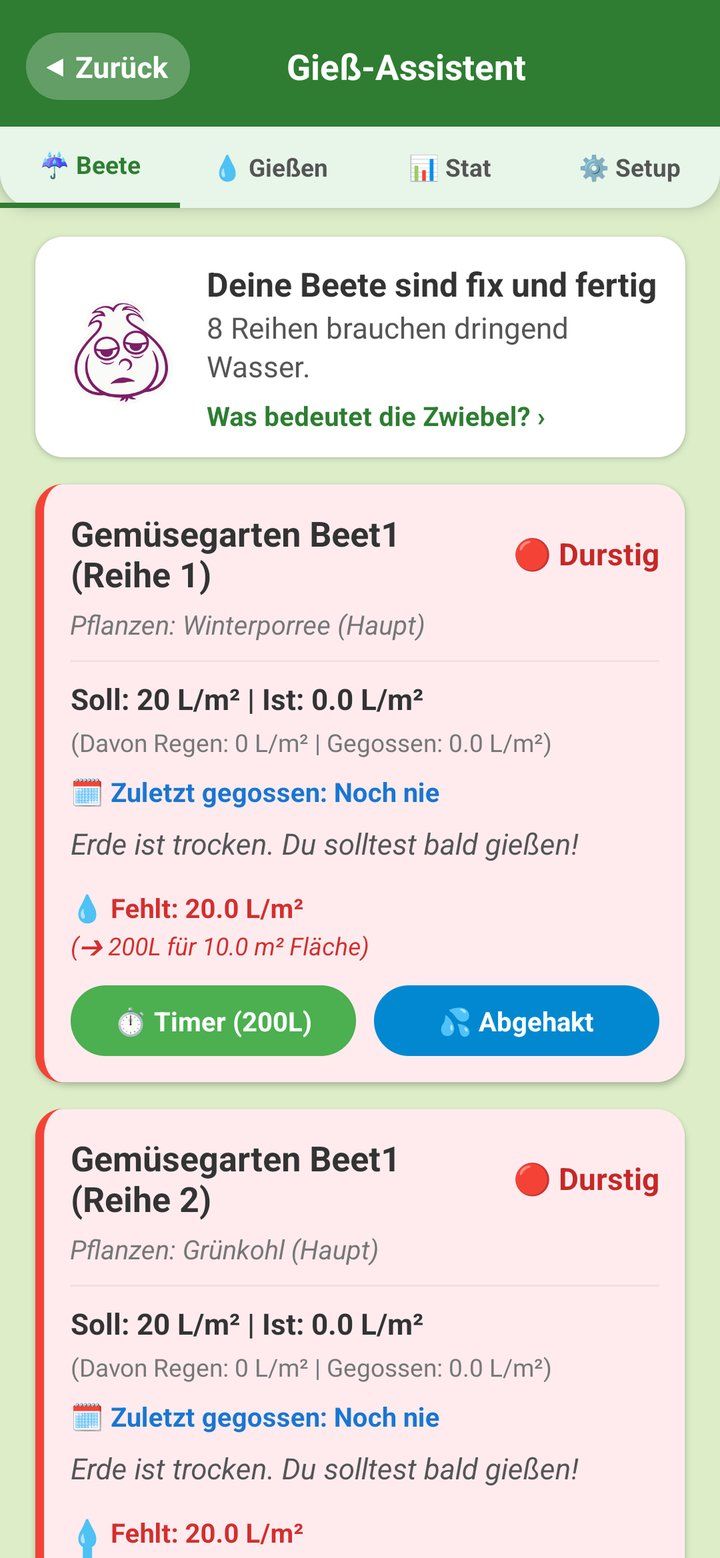 Beetplaner App auf dem iPhone: Gieß-Assistent