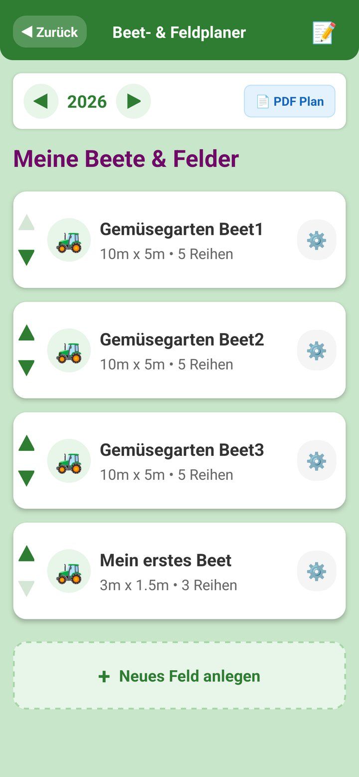 Beetplaner App auf dem iPhone: Felder
